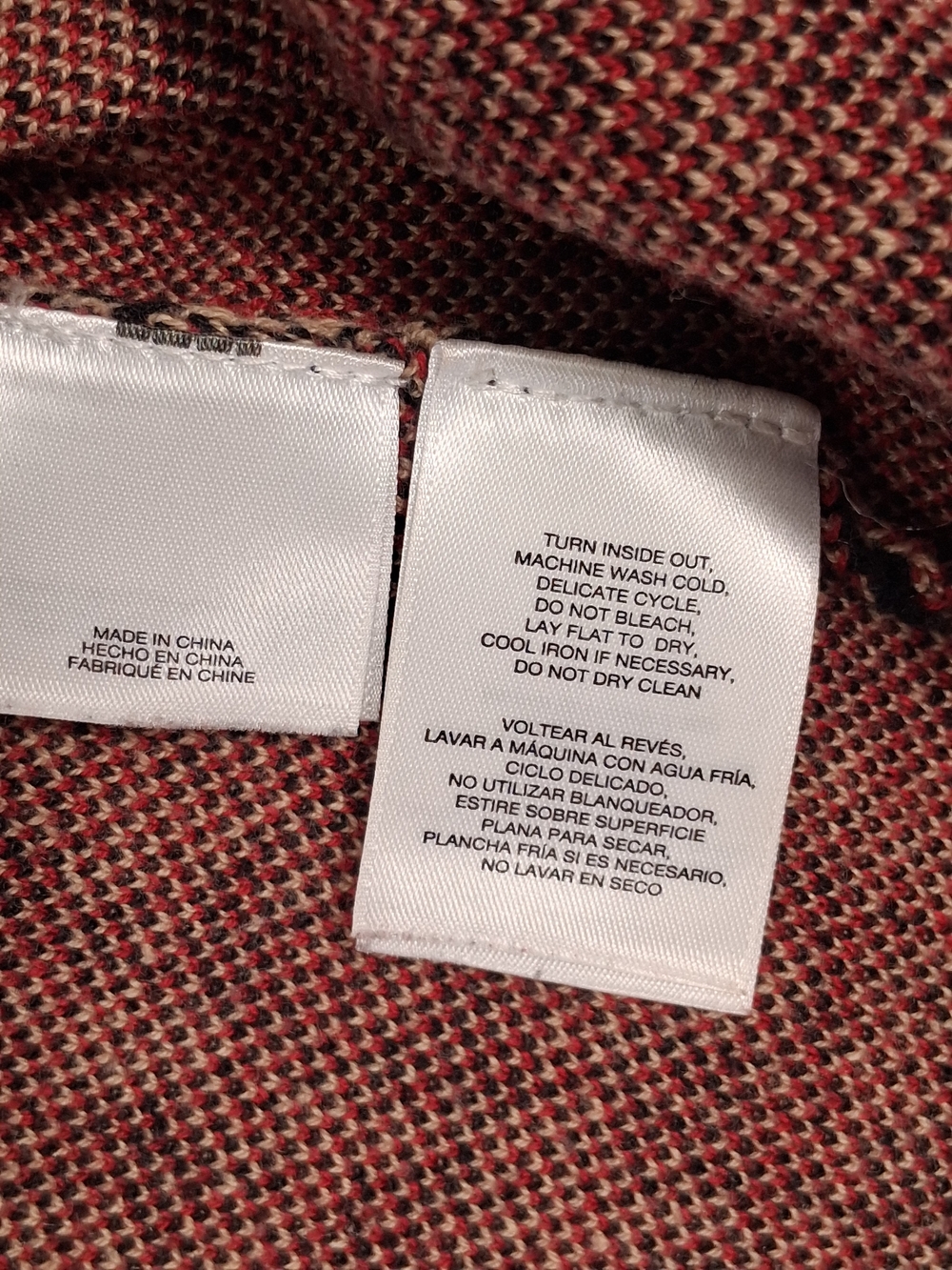 Anne Klein 1X Houndstooth Open Front Cardigan Sweater Red Black Tan Classic - Picture 6 of 11